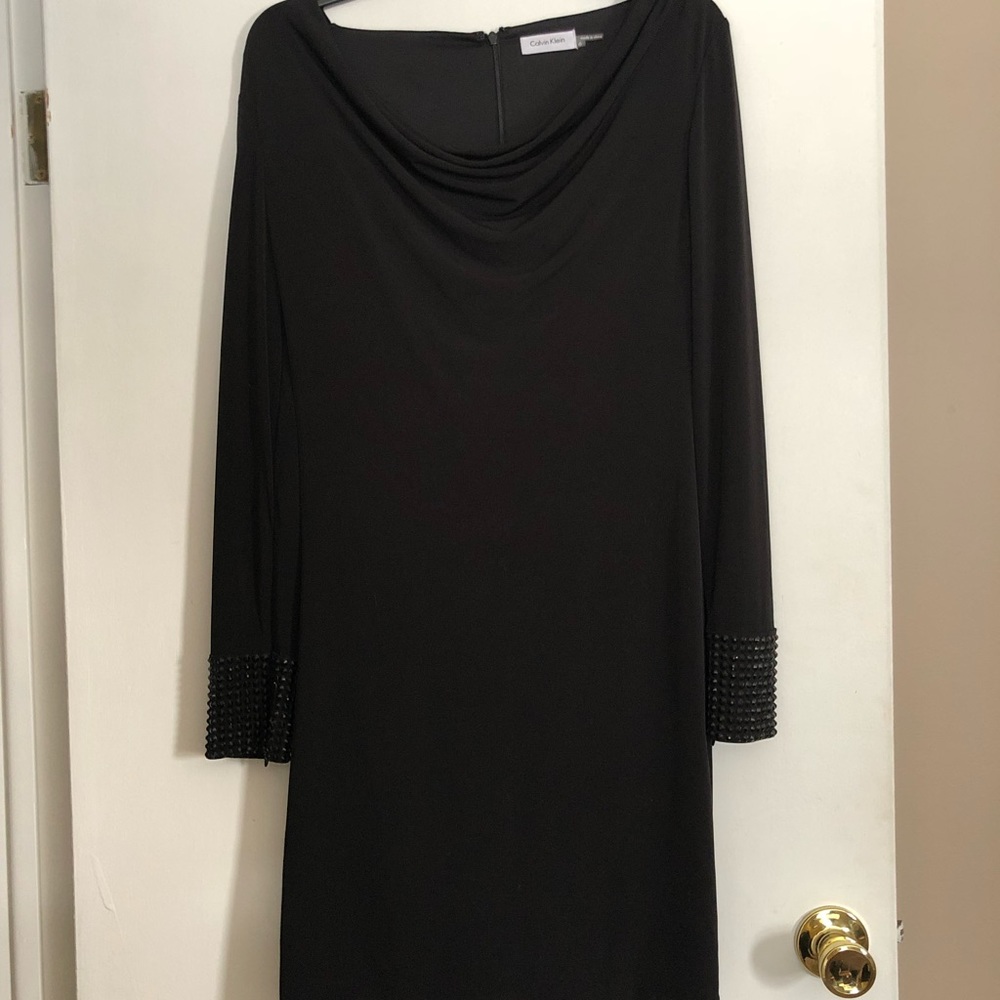 Calvin Klein Studded Sleeve Cowl Neck Dress